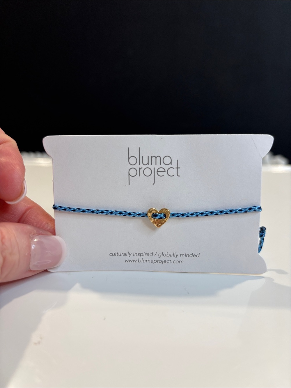 Bluma Project Blue Braided Cord Bracelet with Gold Heart